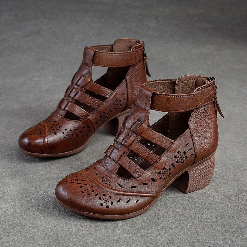 Women's High Round Toe Roman Style Breathable Heels