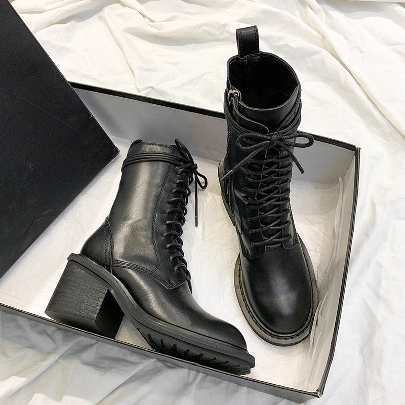 Women's Martin British Style Handsome Motorcycle Thick Boots