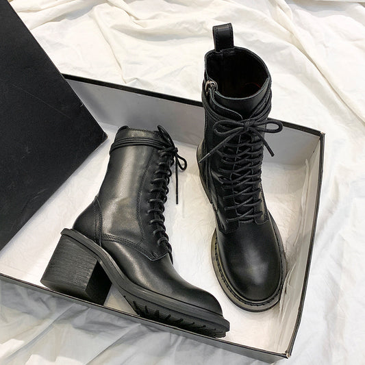 Women's Martin British Style Handsome Motorcycle Thick Boots