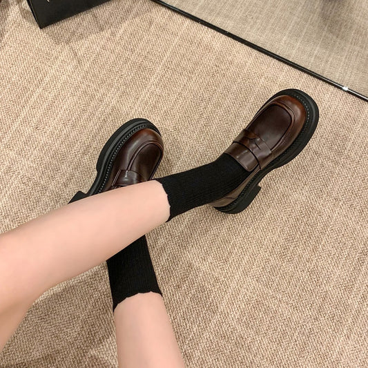 Women's Simple Elegant Genuine Chunky British Style Loafers