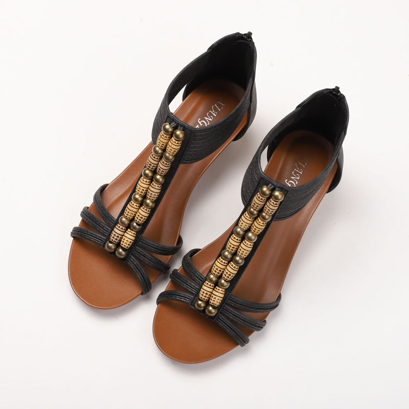 Women's Retro Wedge Bohemian Holiday Back Zipper Sandals