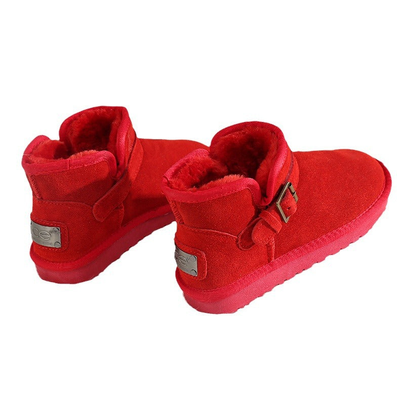 Red With Veet Lining Thickening Thermal Cotton Short Tube Snow Boots