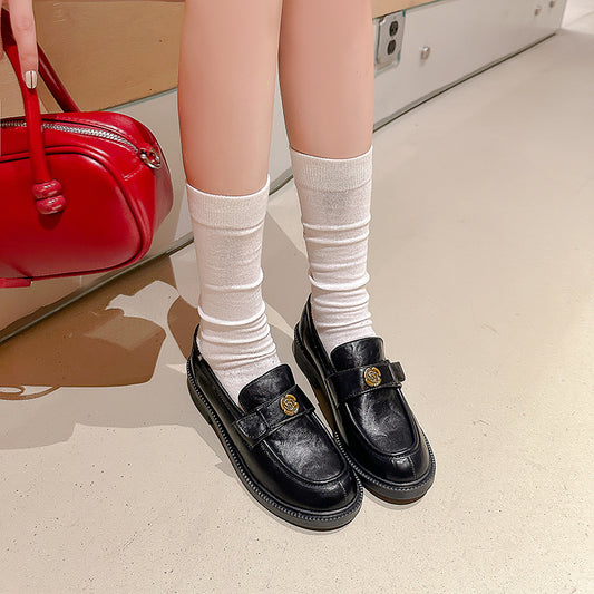 Women's British Style Camellia Slip-on Pumps Platform Loafers