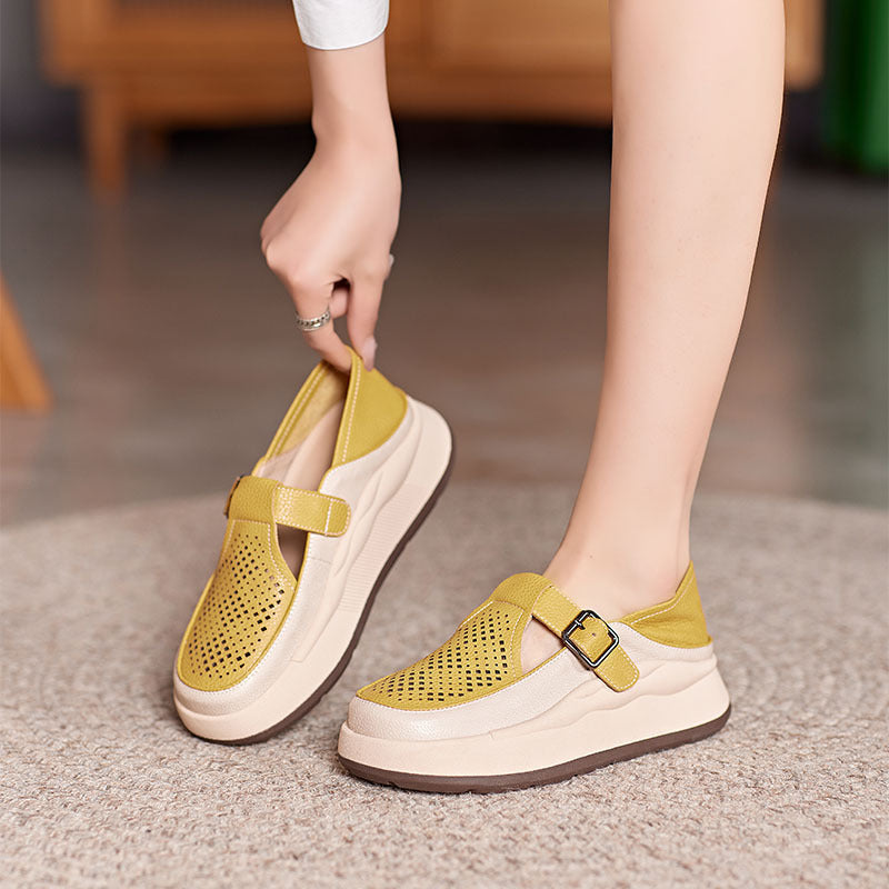 Women's Genuine Platform Summer Hollow Breathable Small Loafers