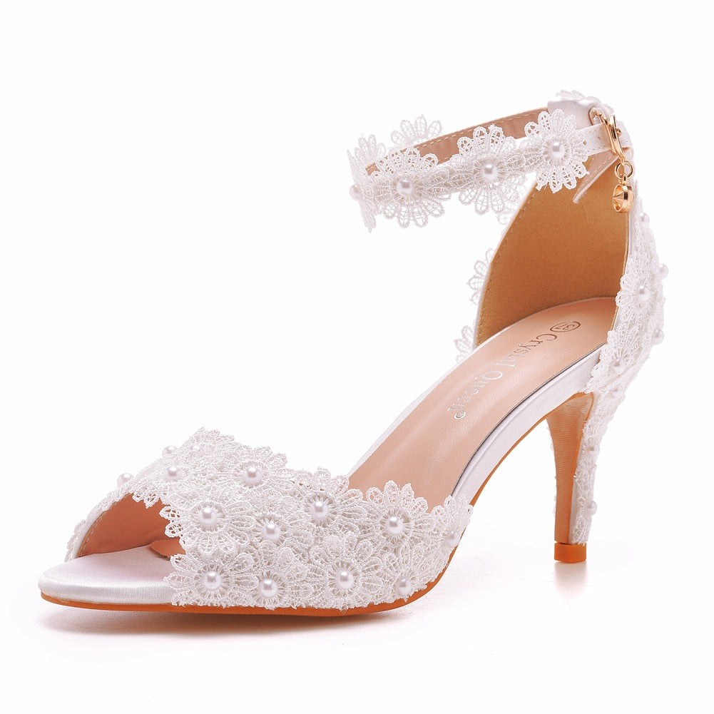 Mouth Buckle Plus Size Round Toe High White Heels