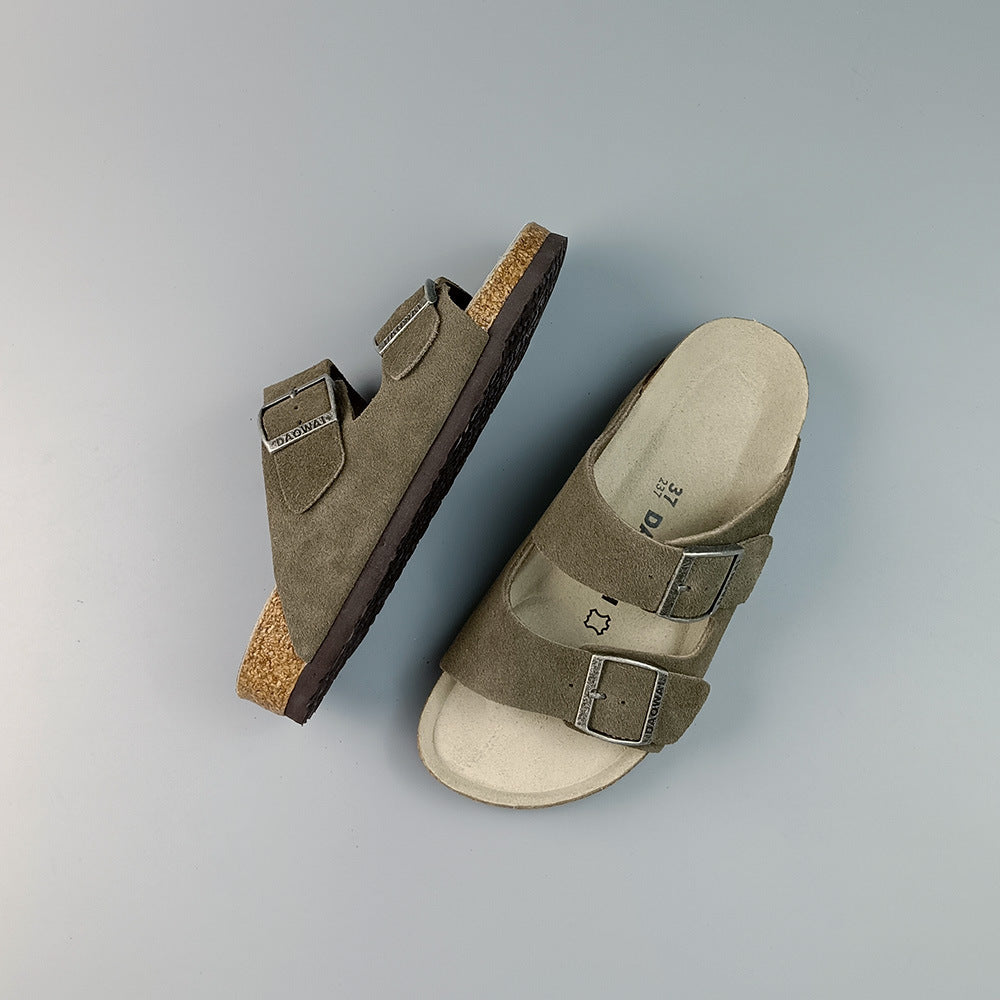 Women's & Men's Flip-flops Summer Pink Suede Cowhide Series Sandals