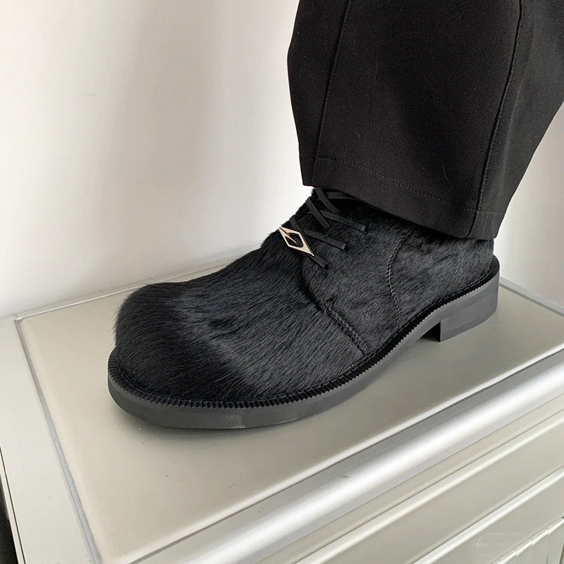 Women's & Men's Paris Top Genuine Horse Fur Derby Commuter Platform Leather Shoes