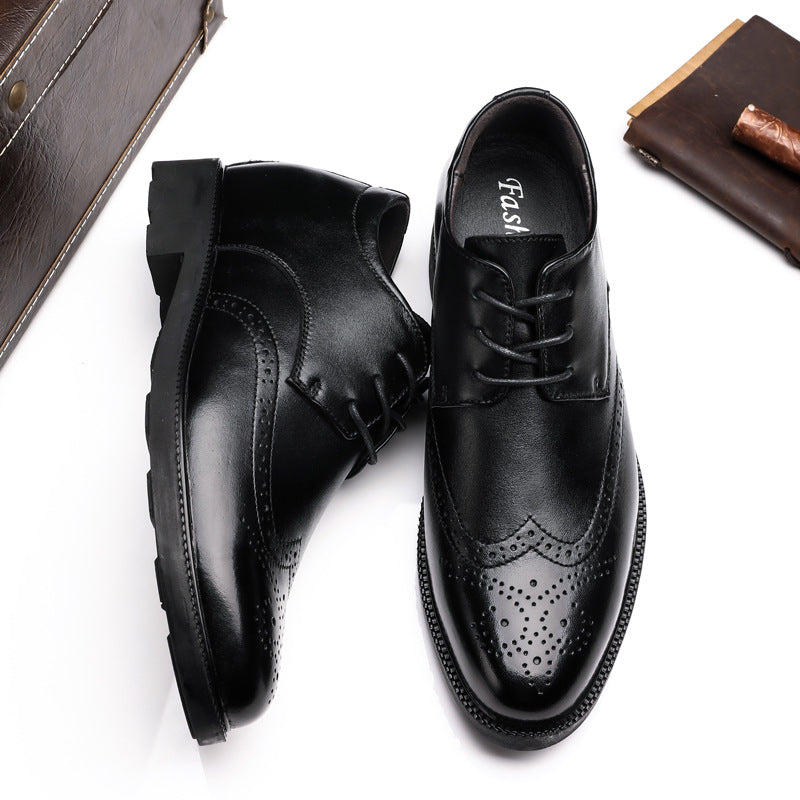 Men's Increasing Insole Brogue Business Formal Wear British Leather Shoes