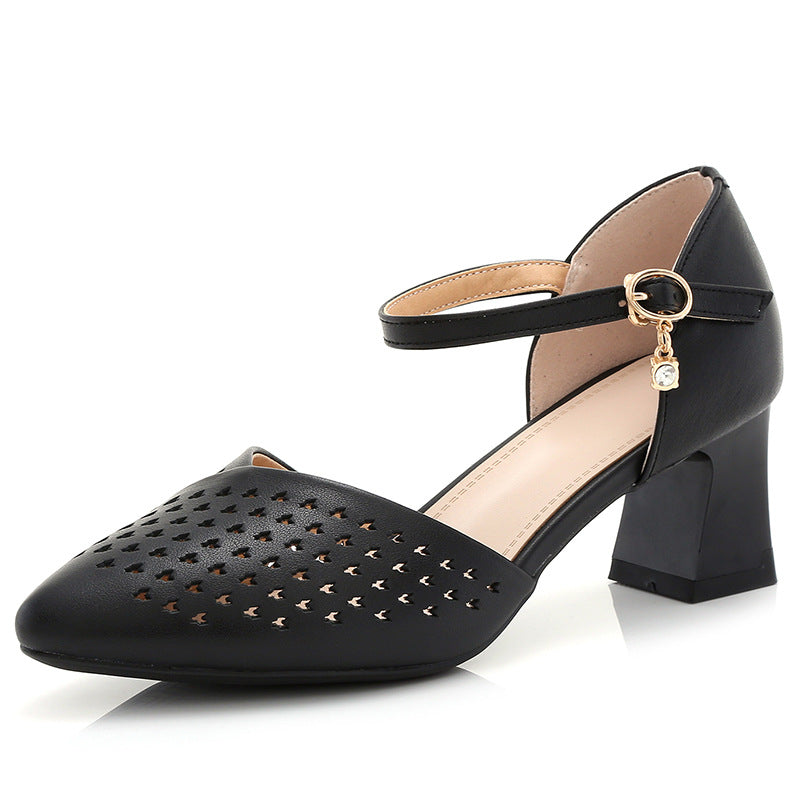 Women's Summer Middle Chunky Buckle Hollowed Plus Heels