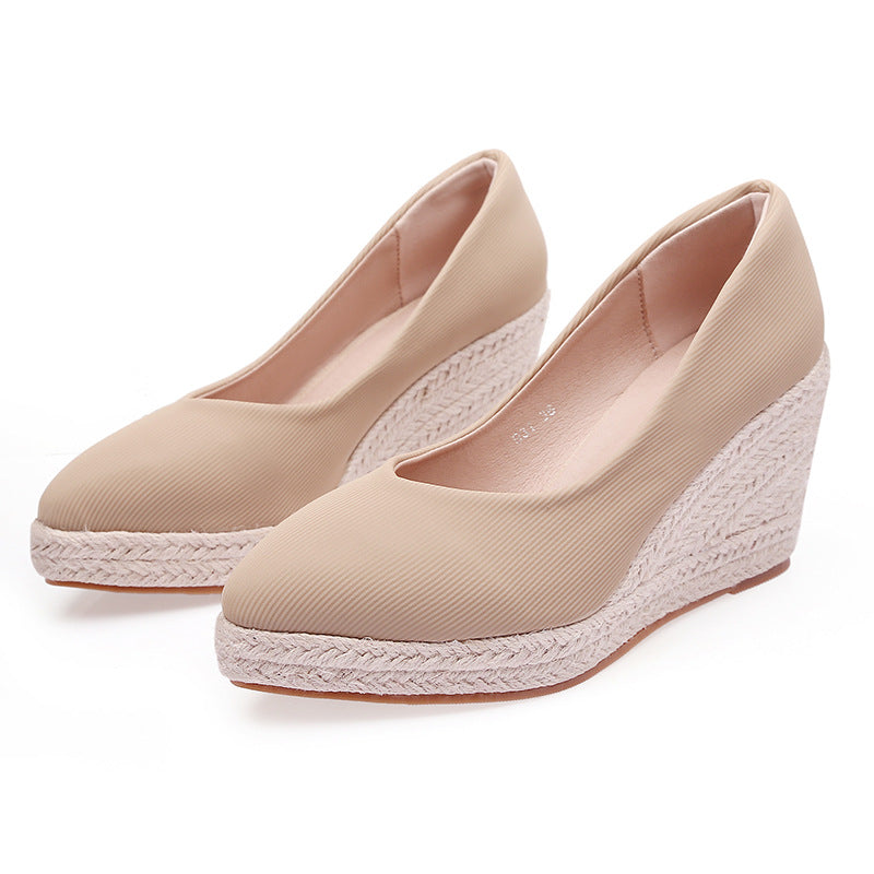 Women's Wedge Shallow Mouth Pumps High Platform Casual Shoes