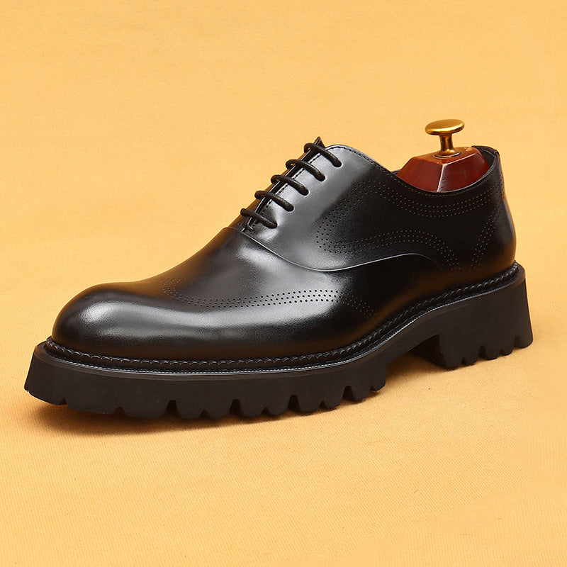 Men's Genuine Formal Platform Increased Brogue Wedding Men's Business Leather Shoes