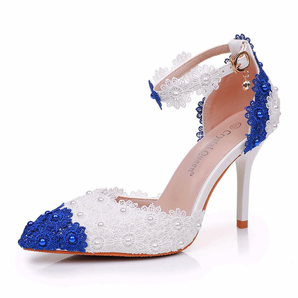 Women's White Lace Flower Banquet Stage Stiletto Ball Women's Shoes