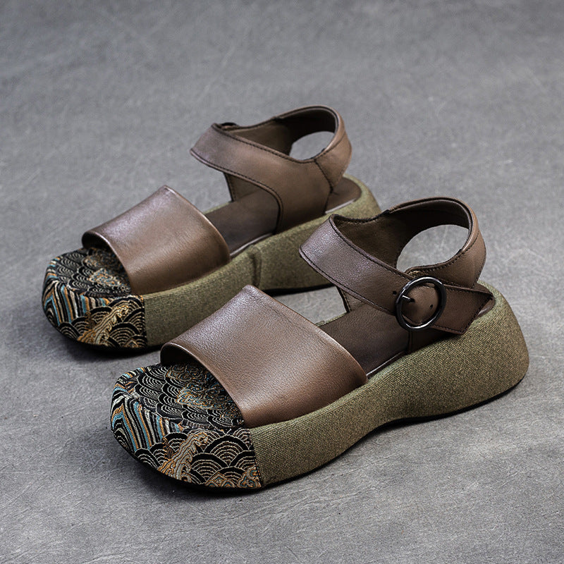 Peep Toe Light Luxury Color Matching Velcro Sandals
