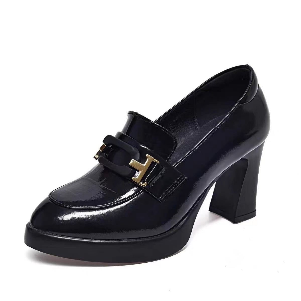 Women's Layer Cowhide British Stylish Pointed Toe Chunky Women's Fashion Shoes