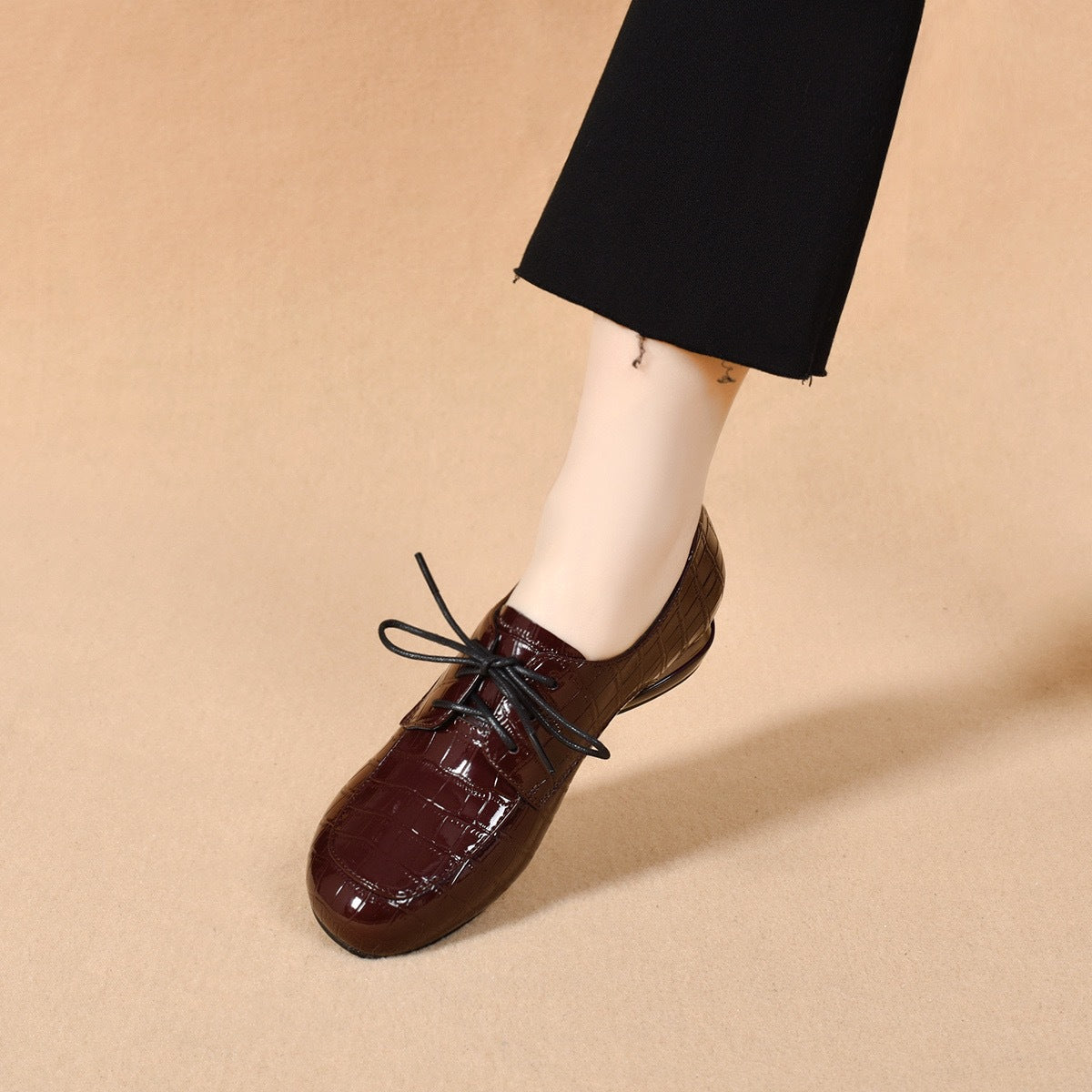 Women's Spring Patent Chunky Deep Mouth British Style Mid Authentic Women's Fashion Shoes