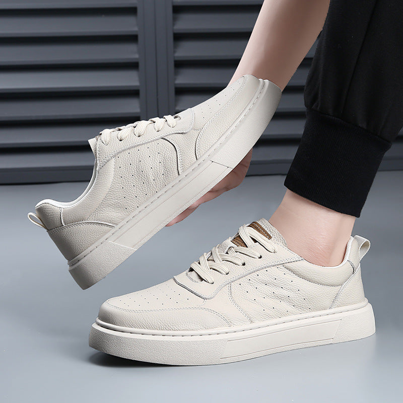 White Board Thick Bottom Simple Low Trendy Fashion Men's Casual Leather Shoes