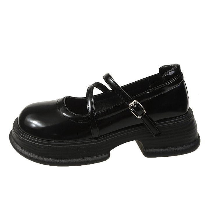 Women's Chunky Thick Bottom French Style Mary Jane Summer Round Loafers