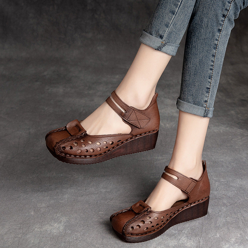 Women's Velcro Breathable Wedge Comfortable Hollow Pump Sandals