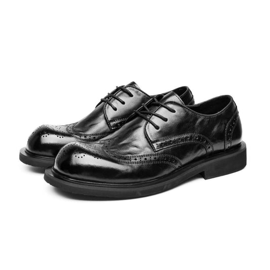 Men's Round Toe Brogue Distressed Low Trendy Leather Shoes