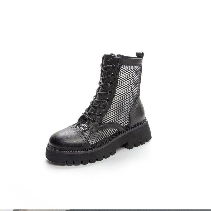 Women's Korean Style First Layer Cowhide Mesh High Heels