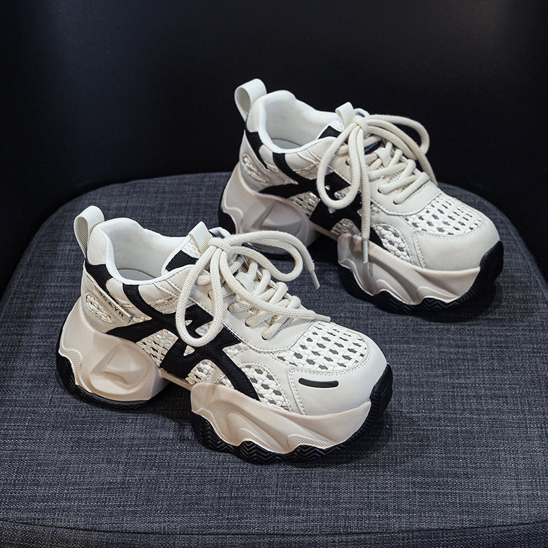 Women's Dad Woven Mesh Summer Thick Bottom Height Increasing Insole Popular Women's Casual Shoes