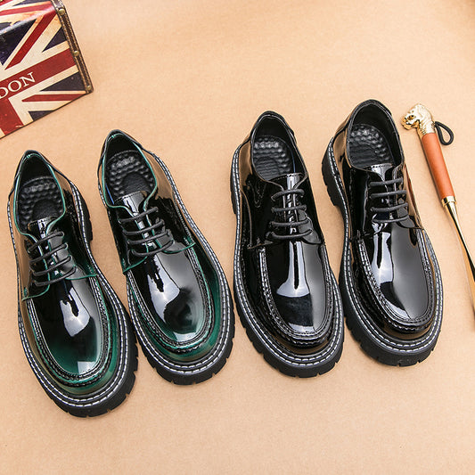 Men's British Glossy Business Black Thick Bottom Leather Shoes