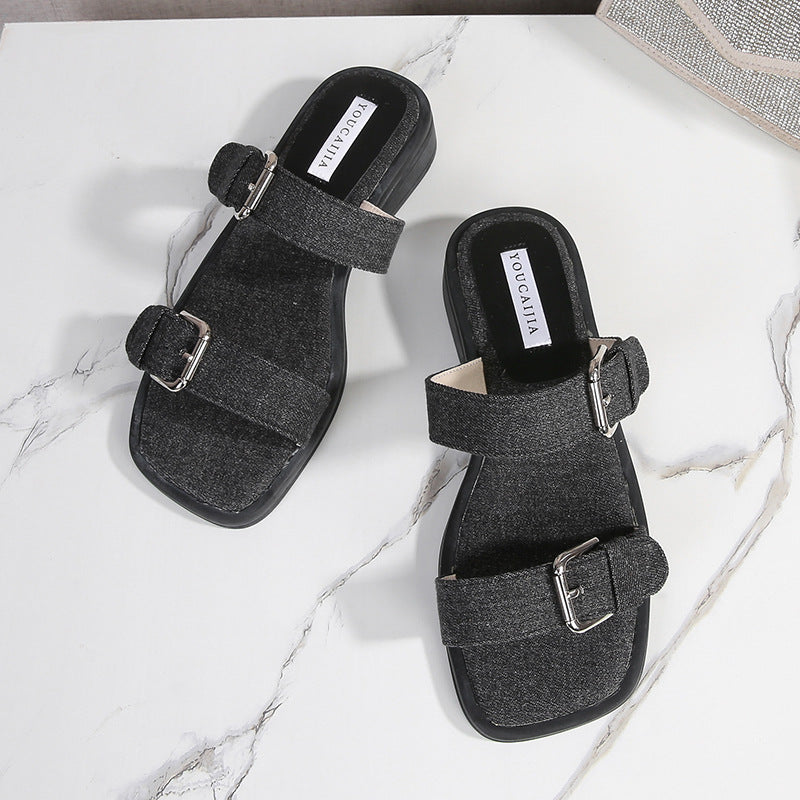 Widened Fashion Niche Design Slide Belt Sandals