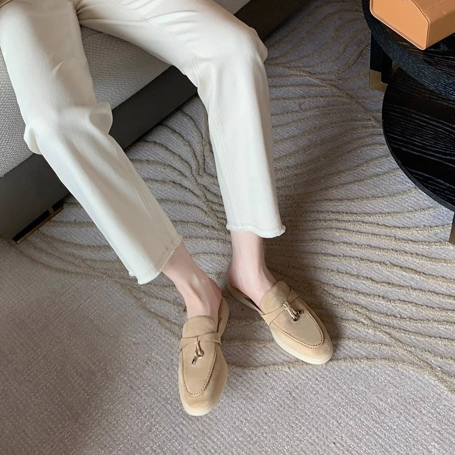 Women's Fleece-lined Sheepskin Version Tassel Lock Flat Slip-on Lofter Soft Loafers