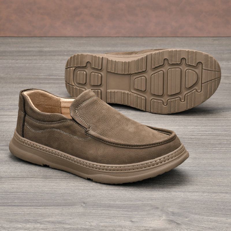 Men's Genuine Business Soft Bottom Round Head One Pedal Thick Leather Shoes