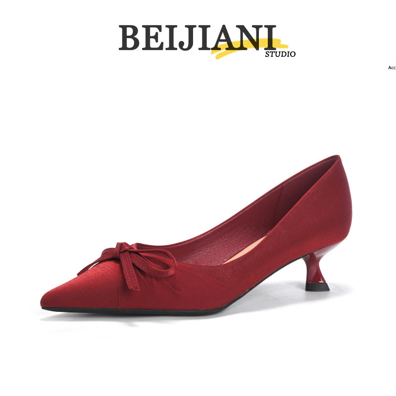 Women's Silk Bow High Mid Wedding Bridesmaid Bridal Women's Fashion Shoes