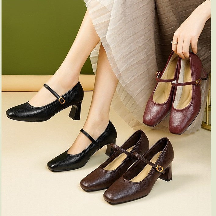 French Retro Black High Spring Strap Commute Casual Shoes