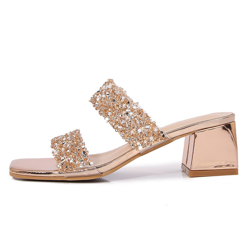 Women's Bohemian Fashion Rhinestone Korean Style Platform Slippers