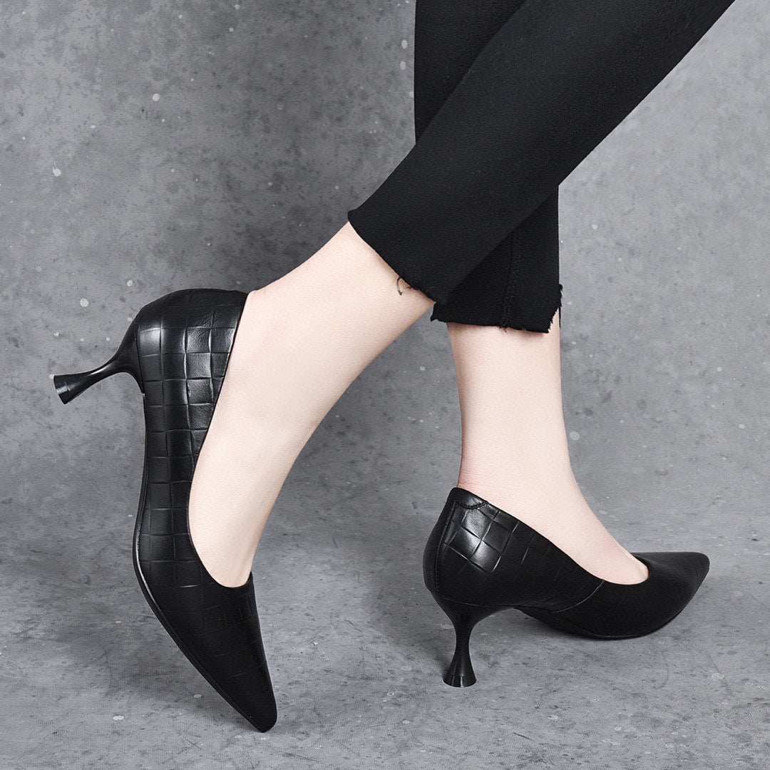Women's High First Layer Cowhide Simple Shallow Women's Shoes