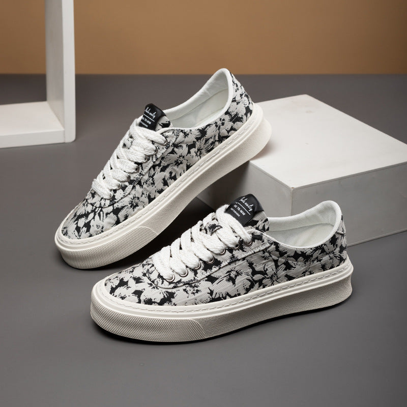Men's Breathable Cloth Korean Style Printed Soft Canvas Shoes