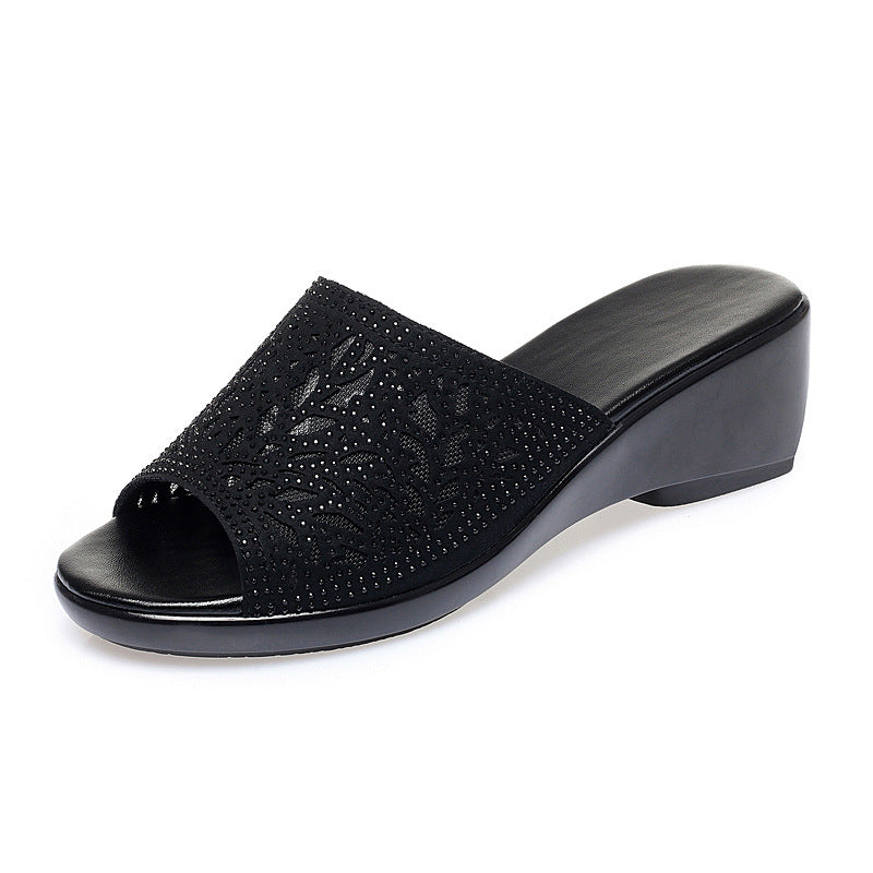 Women's Toe Mid Wedge Mom Outdoor Fashion Slippers
