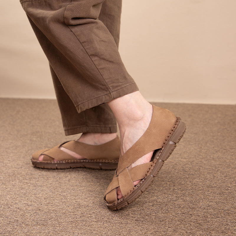 Women's Weave Vintage Genuine Flat Bottom Comfort Sandals