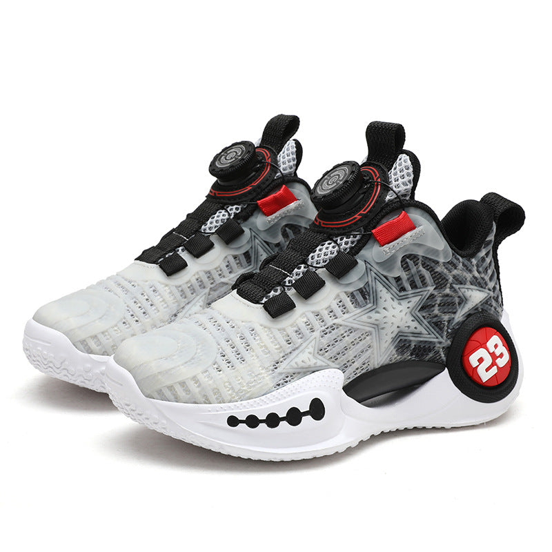 Single Mesh Hollow Basketball Boys Rotating Kid's Sneakers