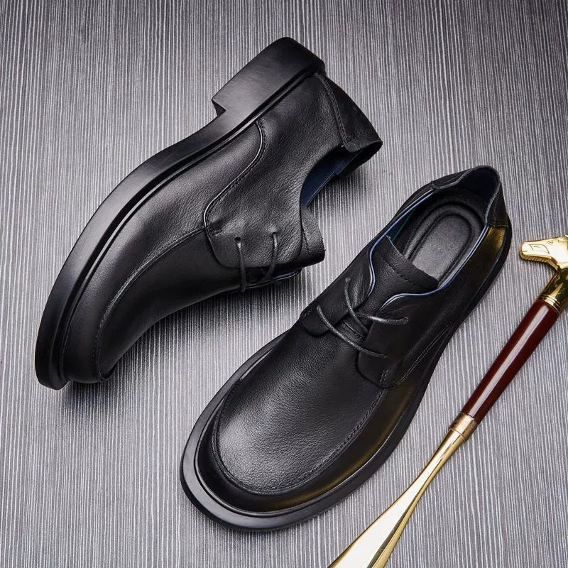 Men's Genuine Cattlehide Surface Breathable Lace Up Big Head Leather Shoes
