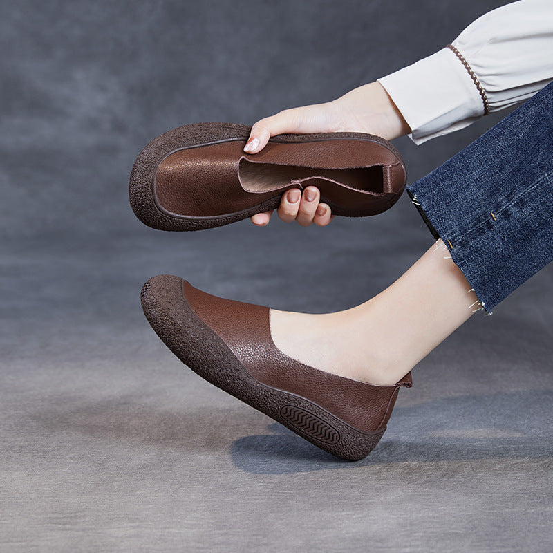 Women's Handmade Retro Genuine Shallow Mouth Top Layer Men's Shoes