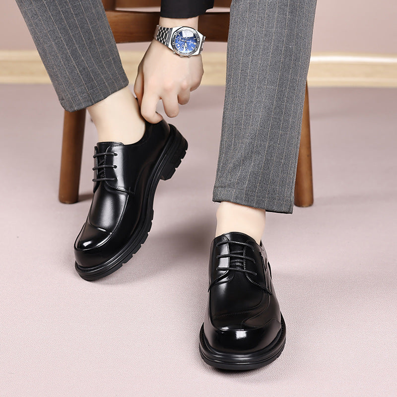 Men's Autumn Business Green Big Head Platform Leather Shoes