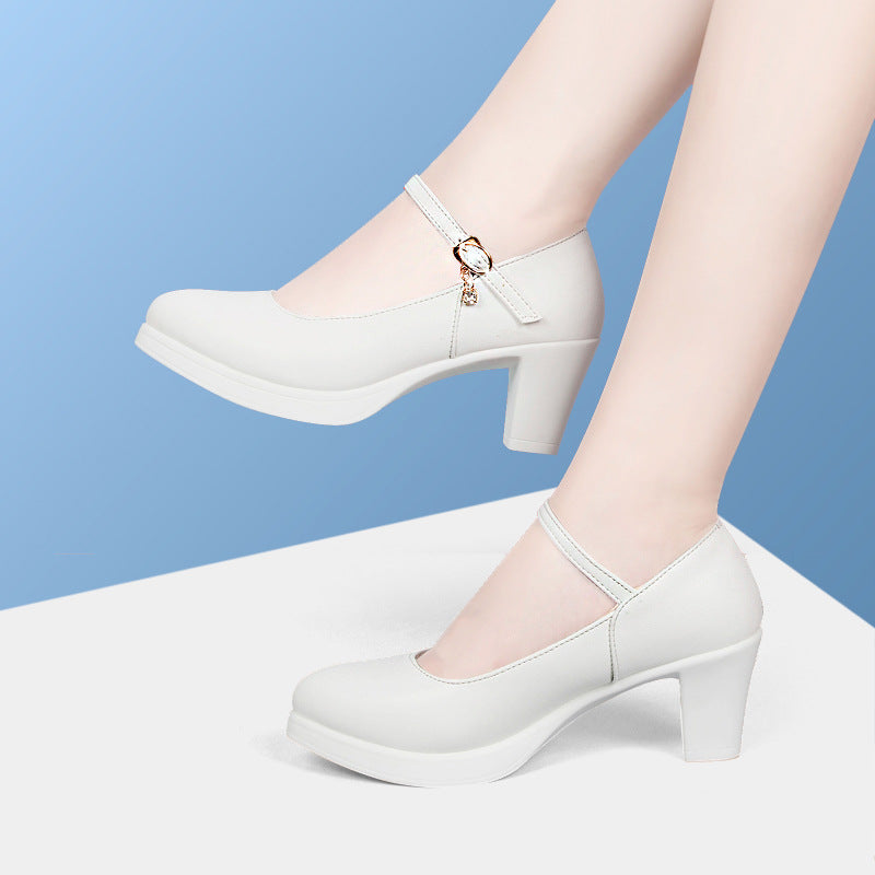 Women's Roll Chunky Waterproof Platform High Model Catwalk Show Genuine Workplace Heels