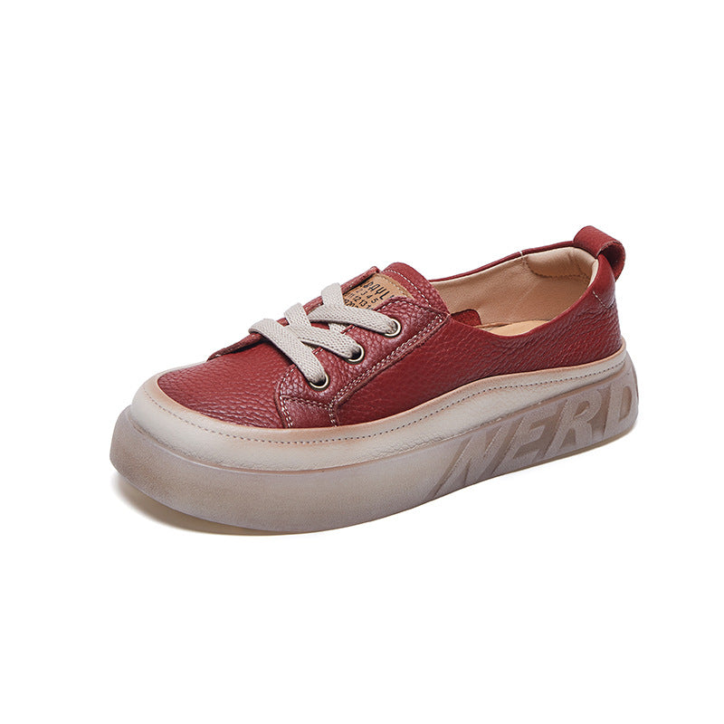 Women's Layer Cowhide Shallow Mouth Pumps Red Sneakers