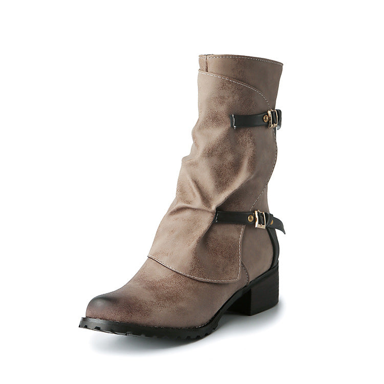 Belt Buckle Martin Square Low Female Boots