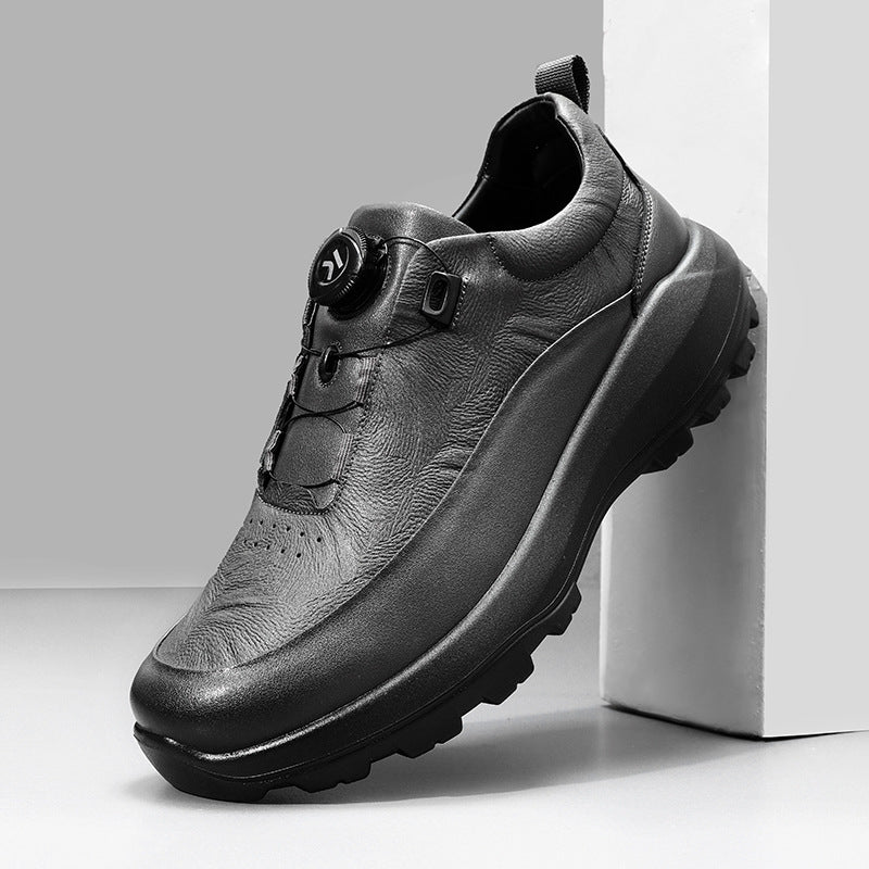 Men's Rotating Buckle Lightweight Breathable Outdoor Hiking Leather Shoes