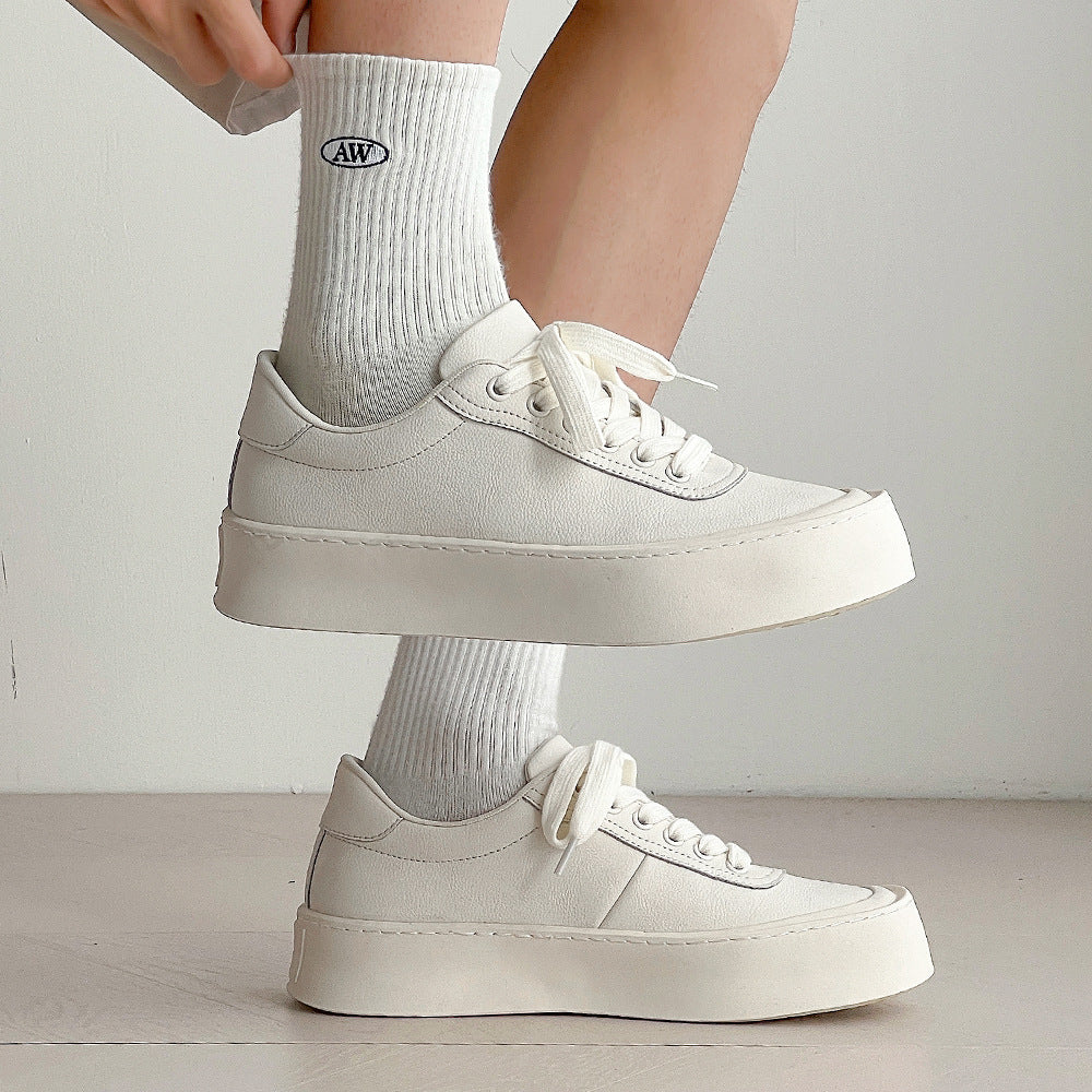 Men's White Summer Breathable Increased Thick Bottom Sneakers