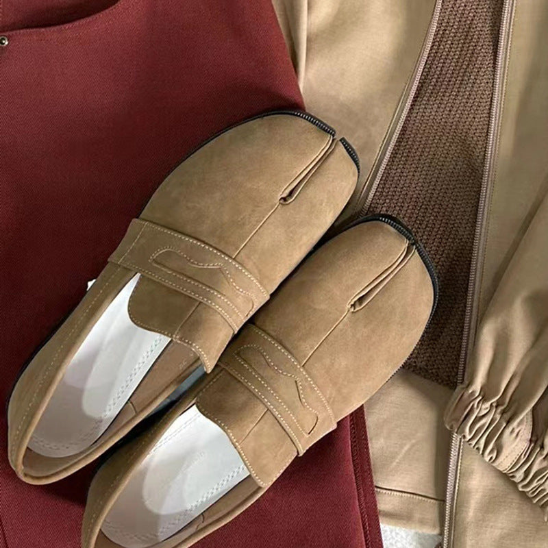 Women's Camel Slip-on British Retro Style Tabi Loafers