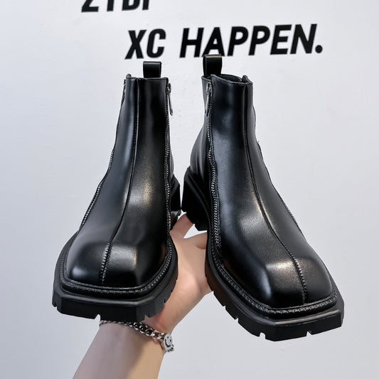 Men's Square Toe Chelsea British Vintage Zipper Boots