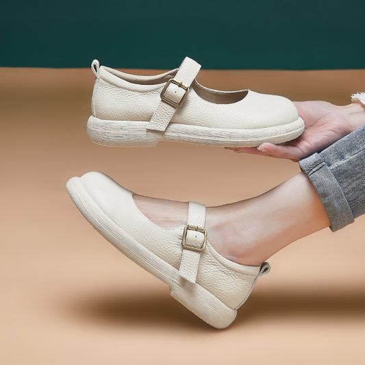 Women's With Round Head British Pumps Color Leather Shoes