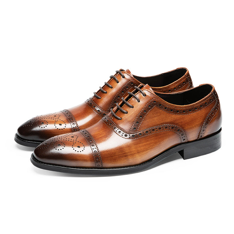 Men's Shipped Within Hours Brogue Cowhide Business Leather Shoes