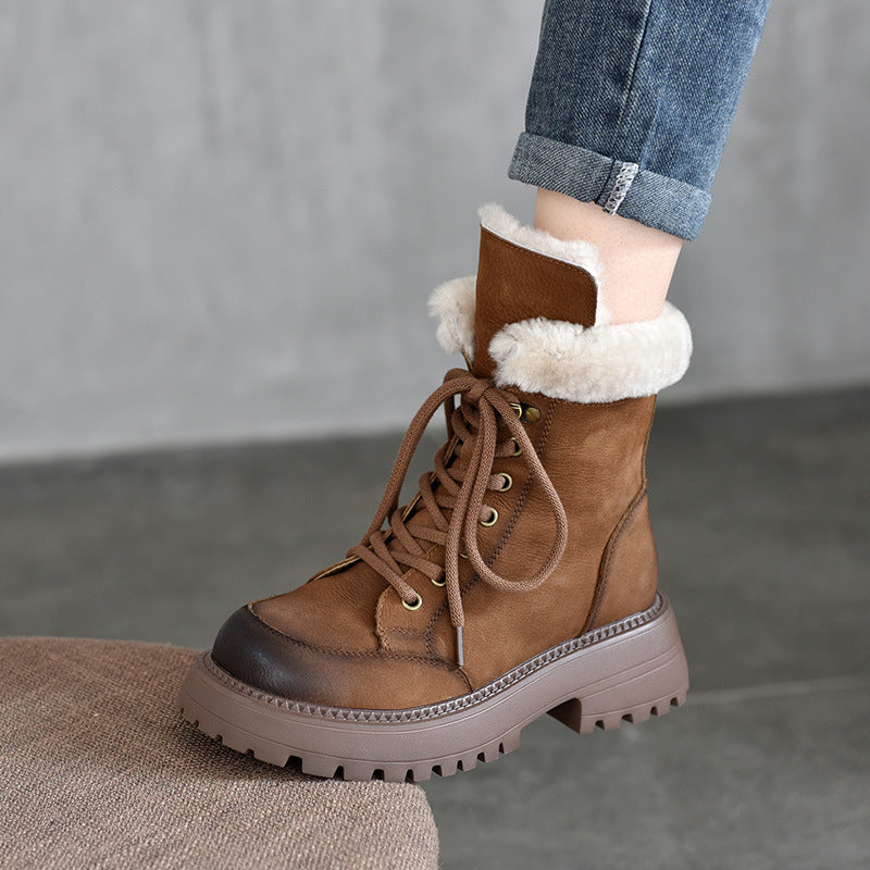 Women's Outer Wear Genuine Wool Thick Warm Snow Boots